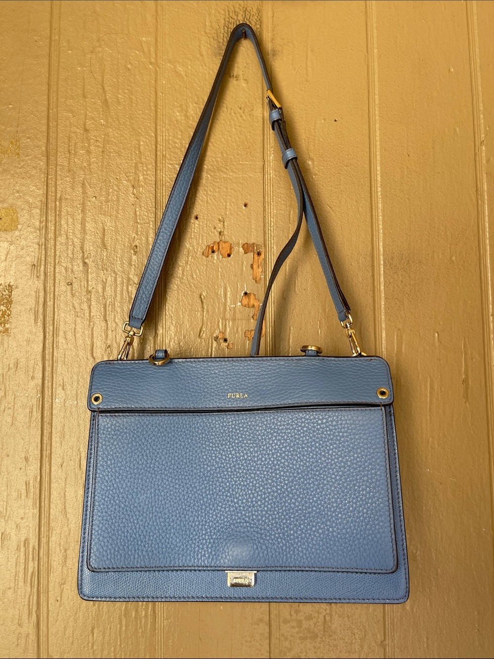 Furla Made in Italy Pebbled Leather Shoulder Bag in blue